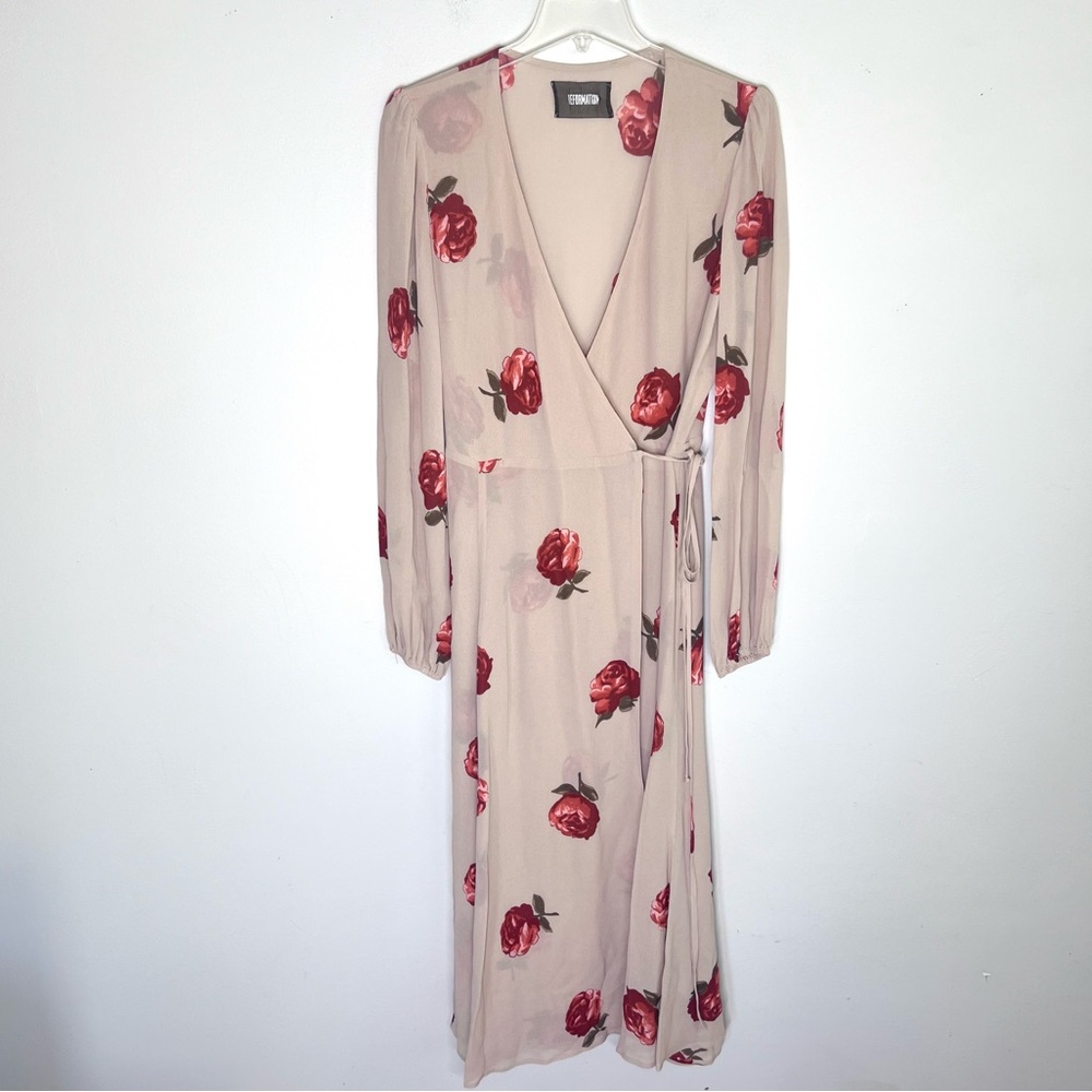 Reformation Nicole Ruby Floral Wrap Midi Dress Sz M - Picture 2 of 5